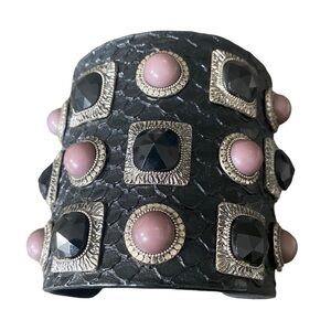 Leather Cuff Gem Bracelet